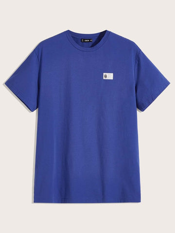 Men Patched Detail Solid Tee