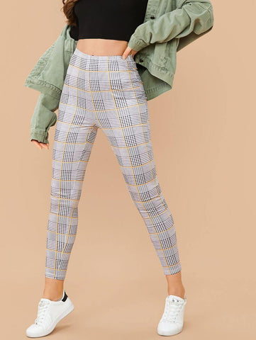 Plaid Ankle-Cut Skinny Pants - takostyle