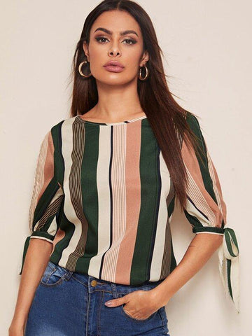Knot Cuff Striped Top - takostyle