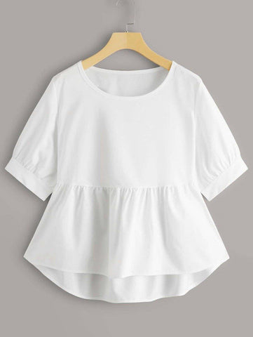 Solid High Low Peplum Blouse - takostyle