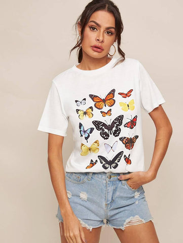 Butterfly Graphic Longline Tee - takostyle