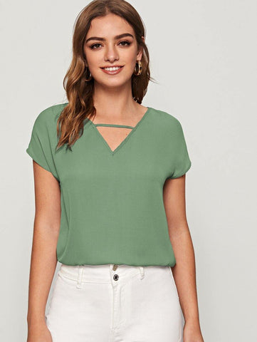 V-cut Neck Batwing Sleeve Top - takostyle