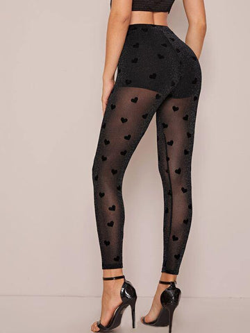 Knicker Insert Flocked Glitter Mesh Leggings - takostyle
