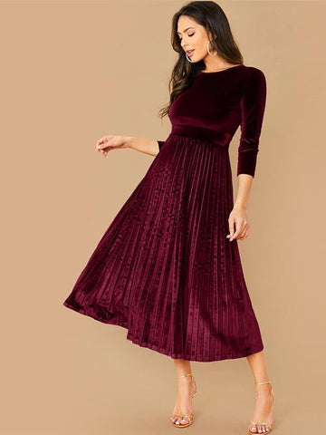 Tie Back Pleated Velvet Dress - takostyle