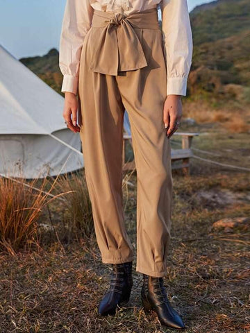 Tie Front Wide Waistband Pants - takostyle