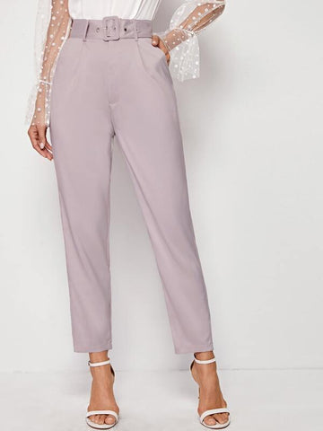 Adjustable Belted Cropped Tailored Pants - takostyle