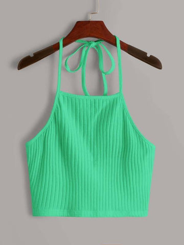 Rib-knit Halter Top - takostyle