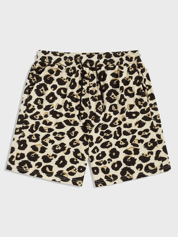 Men Drawstring Waist Leopard Shorts