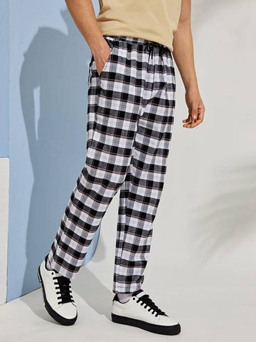 Men Plaid Straight Leg Drawstring Pants