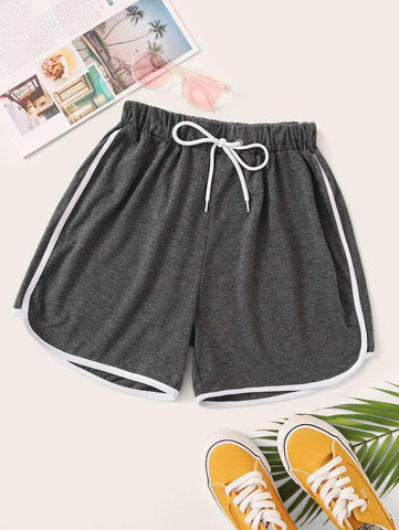 Heathered Knit Striped Drawstring Shorts - takostyle
