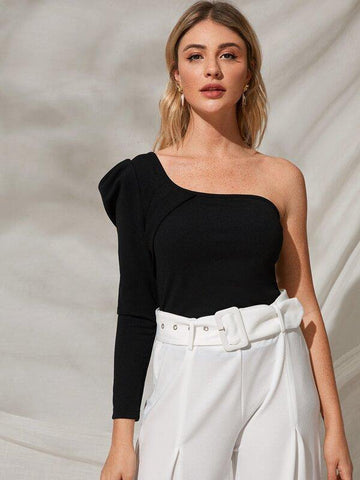 One Shoulder Gigot Sleeve Top - takostyle