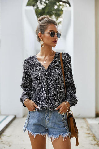 V-neck All Over Print Blouse - takostyle
