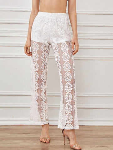 Solid Lace Sheer Pants - takostyle