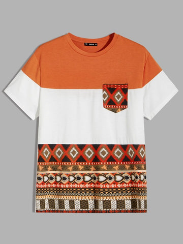 Men Tribal Panel Pocket Patched Tee