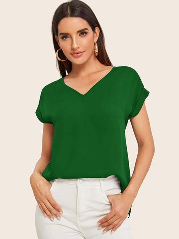 V-Neck Cuffed Top - takostyle
