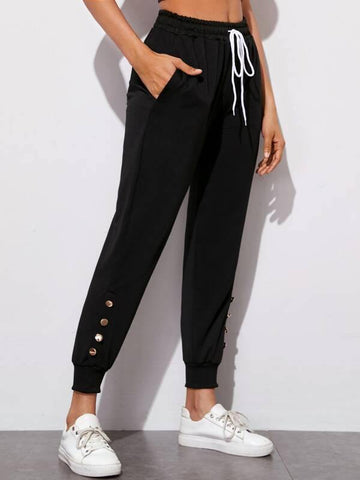 Button Detail Drawstring Waist Sweatpants - takostyle
