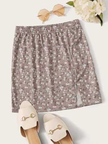 Slit Hem Ditsy Floral Mini Skirt - takostyle