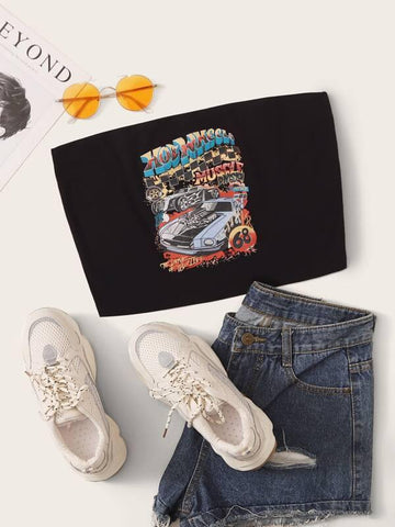 Slogan Graphic Tube Top - takostyle