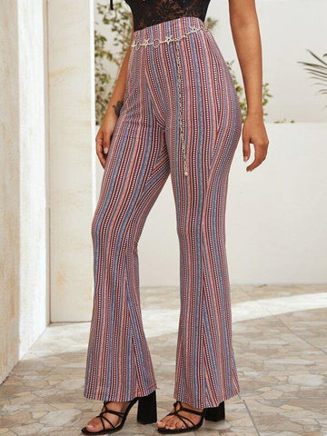 Elastic Waist Tribal Print Flare Leg Pants Without Chain - takostyle