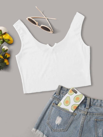 Rib-knit V-cut Front Solid Tank Top - takostyle