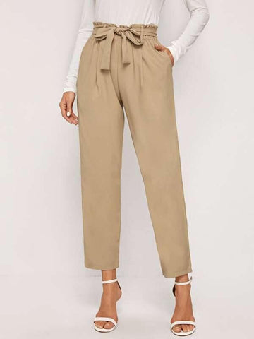 Self Tie Paperbag Waist Pants - takostyle