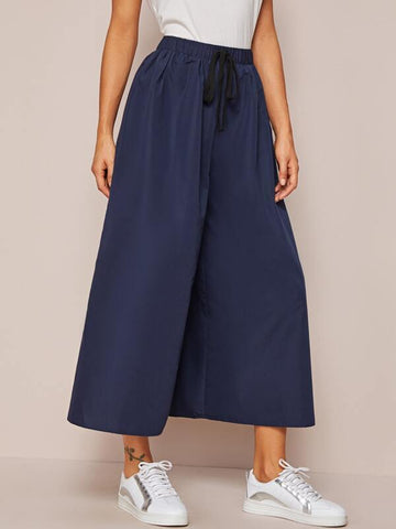 Tie Waist Wide Leg Cropped Pants - takostyle