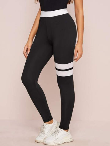 Striped Color-Block Elastic Waist Leggings - takostyle