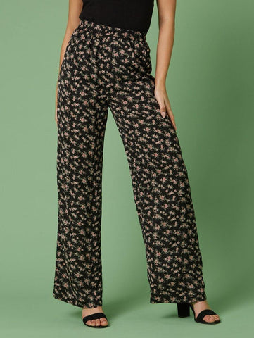 Ditsy Floral Print Wide Leg Pants - takostyle