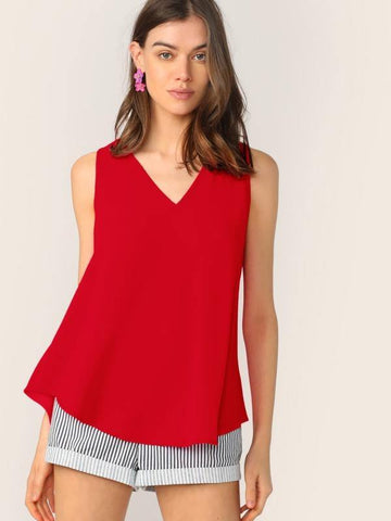 V-neck High-low Hem Swing Top - takostyle