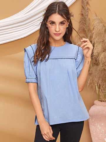 Contrast Trim Split Side Blouse - takostyle