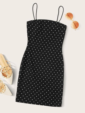 Polka Dot Bodycon Slip Dress - takostyle