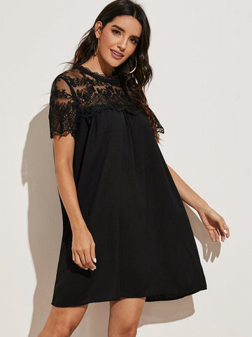 Contrast Guipure Lace Tunic Dress