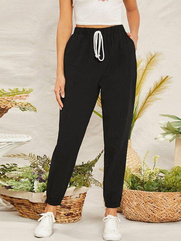 Knot Waist Pocket Side Tapered Pants - takostyle