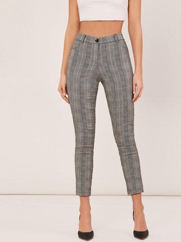 Tapered Houndstooth Print Trouser Pants - takostyle