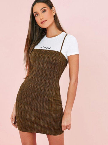 Plaid Cami Dress Without Tee - takostyle