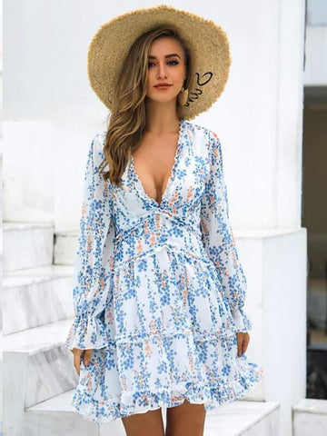 Missord Cut Out Back Layered Ditsy Floral Dress - takostyle