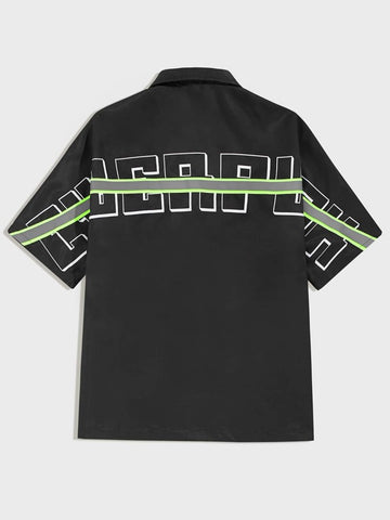 Men Lapel Collar Letter Graphic Shirt