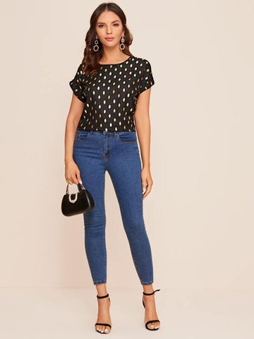 Rolled Cuff Gold Dot Top - takostyle