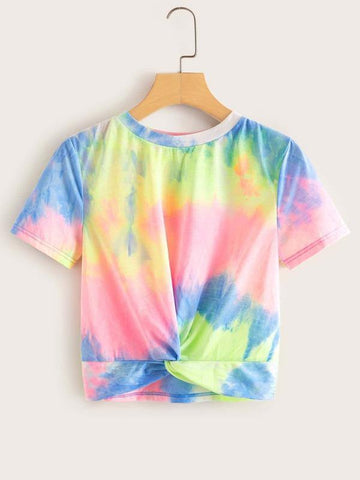 Twist Hem Tie Dye Top - takostyle