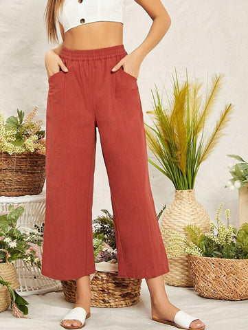 Elastic Waist Seam Front Palazzo Pants - takostyle