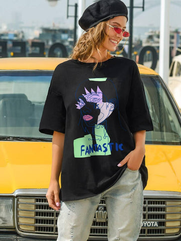 Letter Graphic Oversized Tee - takostyle