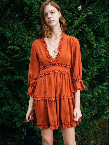 Open Back Frill Trim A-Line Dress - takostyle