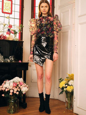 Asymmetrical Hem PU Leather Skirt - takostyle