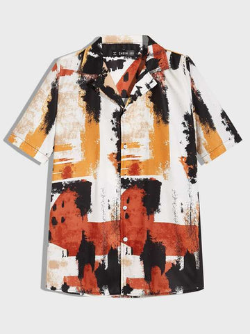 Men Notch Collar Graphic Shirt