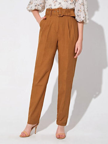 Buckle Belted Slant Pocket Pants - takostyle