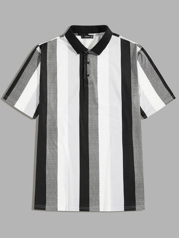 Men Color Block Striped Polo Shirt