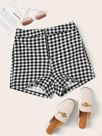 Zipper Fly Gingham Shorts - takostyle