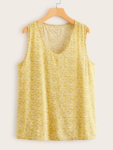 Ditsy Floral Print Scoop Neck Tank Top - takostyle