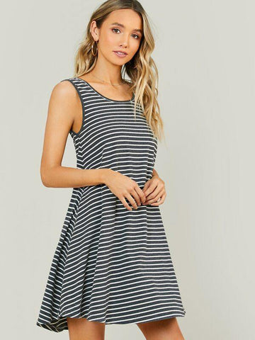 Flowy Hem Striped Dress - takostyle
