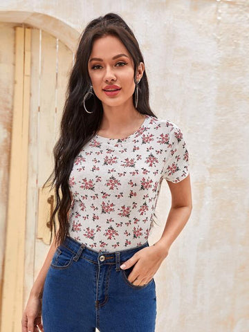 Short Sleeve Ditsy Floral Tee - takostyle